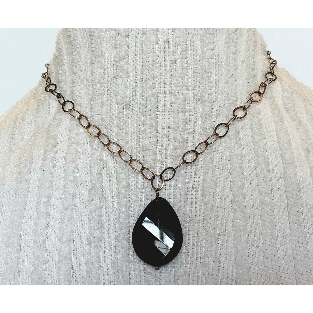 Sterling Silver Smoky Quartz Amulet Necklace 15-17 in
